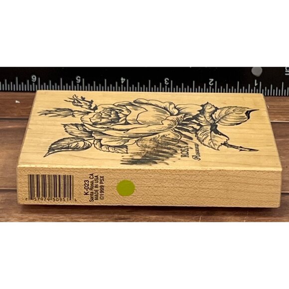 Vintage PSX Rubber Stamp ON Wooden Block With Rose Design K-023 ROSA - Picture 4 of 4